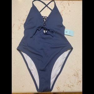 Cupshe ribbed one-piece with lace up front!